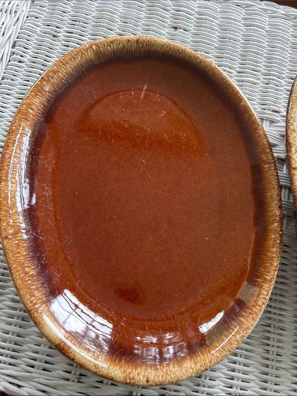 Hull Glazed Brown Ceramic Divided Serving Dish - Double Compartment and Platter